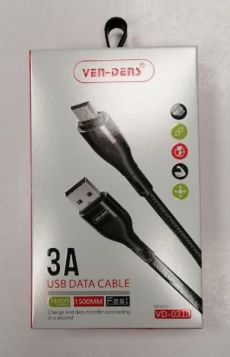 Ven-Dens Nylon Micro USB Data Cable - Colour May Vary - 3A - 1.5m
