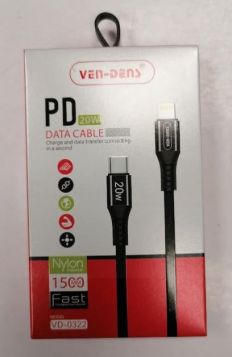 Ven-Dens Nylon USB-C to Lightening PD Data Cable - Colour May Vary - 20W - 1.5m