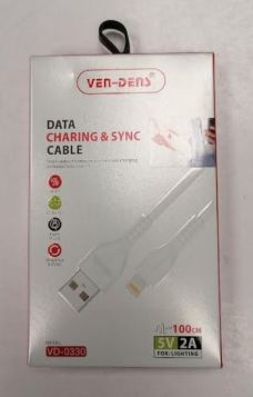 Ven-Dens Lightening Data Charging & Sync Cable - White - 5V - 2A - 100cm