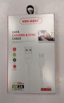 Ven-Dens Micro Data Charging & Sync Cable - White - 5V - 2A - 100cm