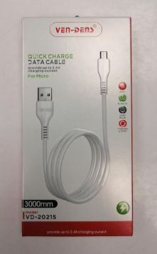 Ven-Dens Quick Charge Data Cable - Micro - 3m - White