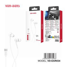 Ven-Dens Type C Earphones - White - 120cm