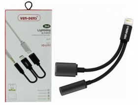 Ven-Dens 3-in-1 Lightening to 3.5mm Audio, Connector & Charge Adapter - 13cm