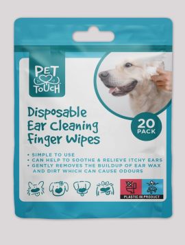 PET TOUCH DISPOSABLE EAR CLEANING FINGER WIPES (STRIP) - PACK OF 20 - EXP: 14/11/2027 