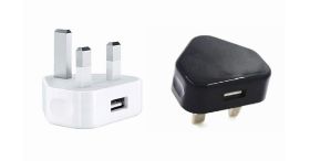 Uk Mains Usb 3 Pin Power Wall Plug Adapter - 1 Amp - Colours May Vary - Non Carded