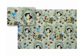 GIFT WRAP PAPER SANTORO GREEN  WONDERING GIRL IN FRAME