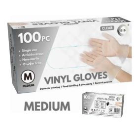 DID Powder Free Vinyl Gloves - Clear - Medium - Pack of 100
