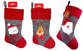 CHRISTMAS CRAFT STOCKING GREY RED 3 PACK