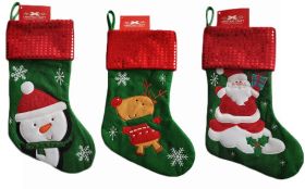 CHRISTMAS CRAFT STOCKING SNOWFLAKE RED GREEN 3 DESIGNS