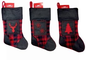 CHRISTMAS CRAFT STOCKING SNOWFLAKE BLACK RED 3 PACK