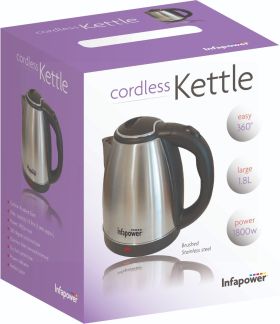 Infapower Cordless Brushed Stainless Steel Kettle - 1800W - 1.8L