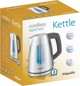 Infapower Rapid Boil Cordless Stainless Steel Kettle - 3000W - 1.7L