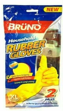 Bruno Quick Drying Household Rubber Gloves - Yellow - Pack of 2 Pairs - Extra Large